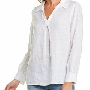 Vince Camuto Women's Size XXS White Split Neck Long Sleeve Linen Pullover Top